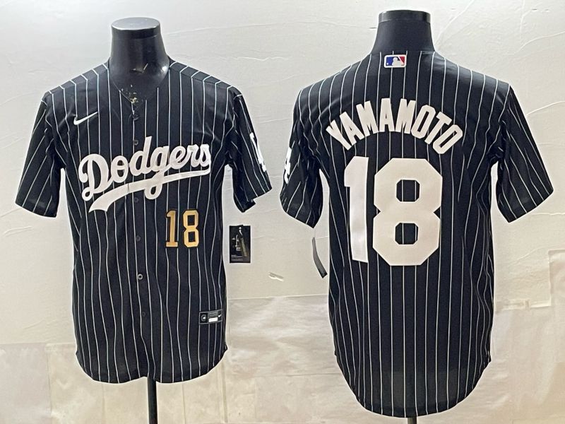 Men 2026 Nike Los Angeles Dodgers #18 Yamamoto Black stripe Game MLB Jersey 07